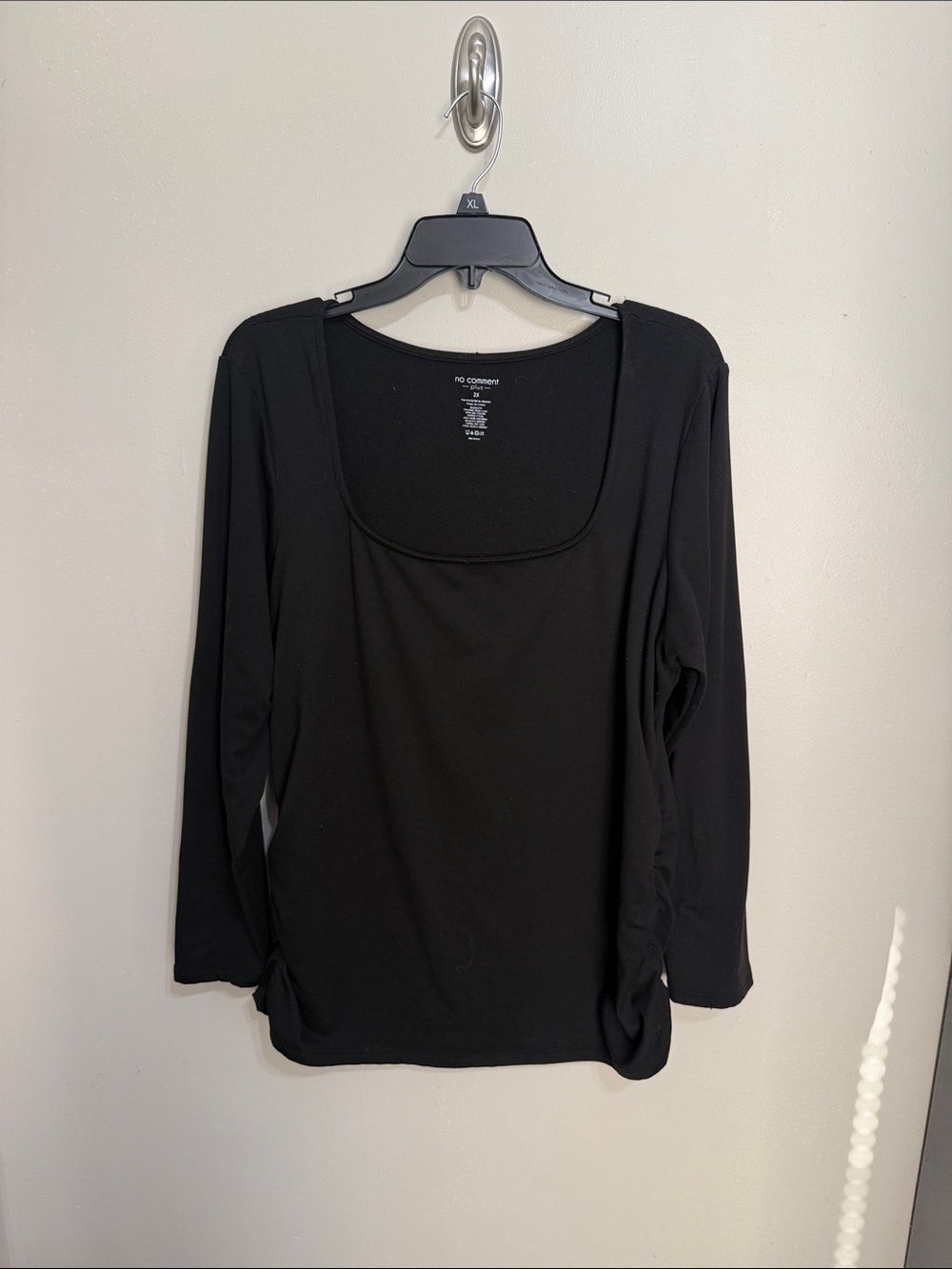 No Comment Scoop Neck Long Sleeve Top in Black